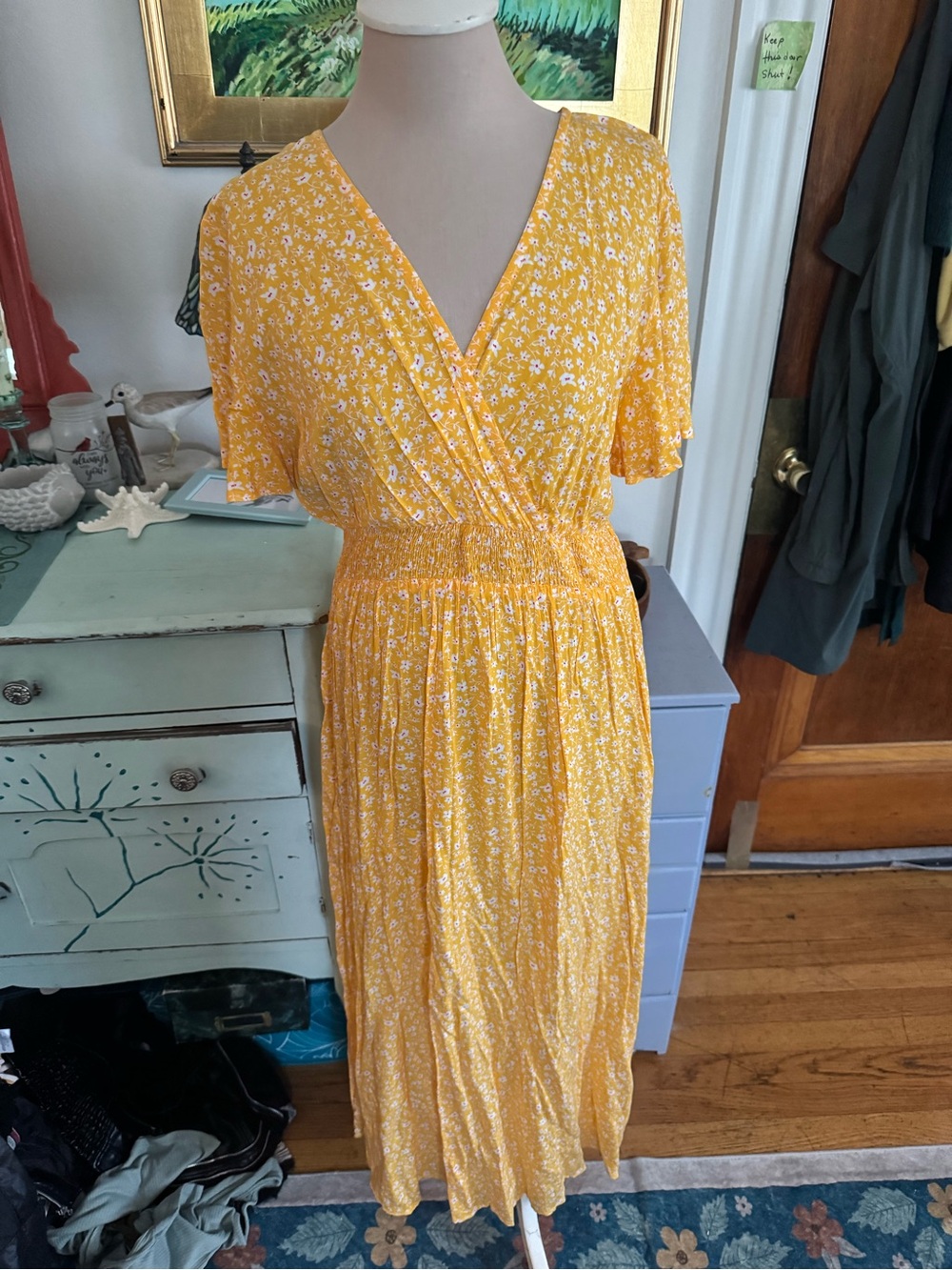 SHEIN Yellow Floral Faux Wrap Maxi Dress - Lightweight Summer Viscose XL NWOT